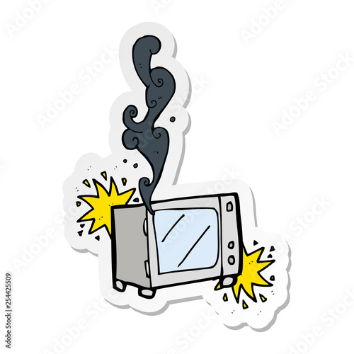 sticker of a cartoon exploding microwave