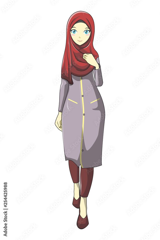 Hijab muslimah vector with manga style