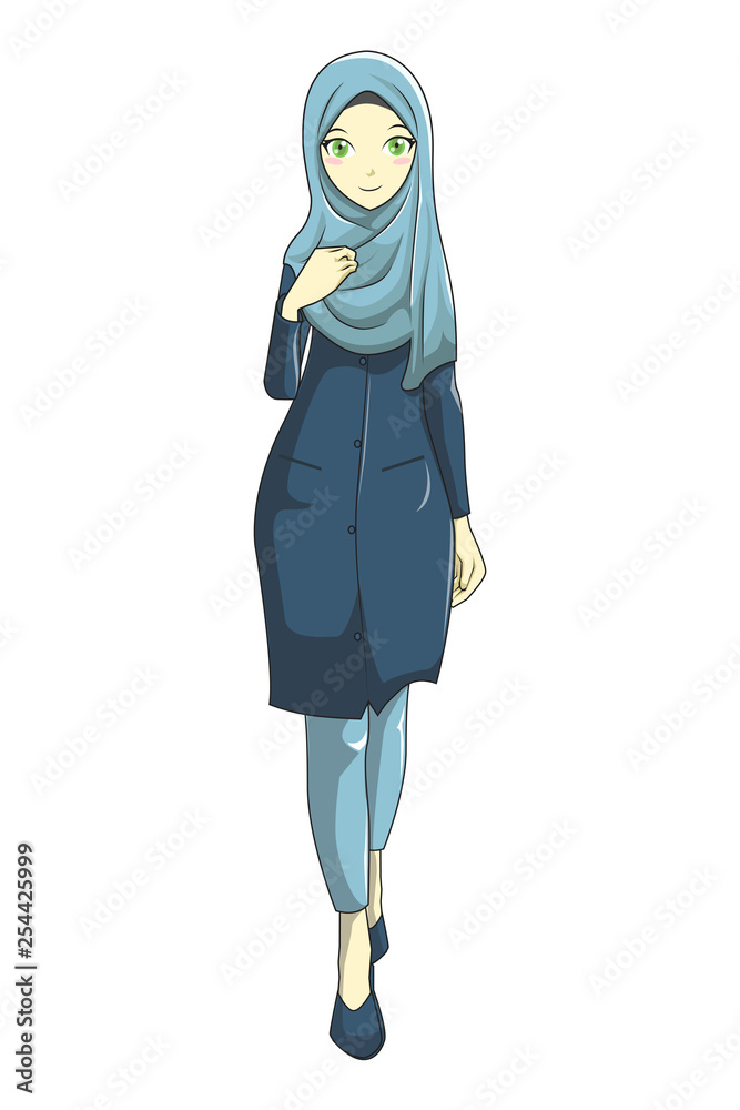 Hijab muslimah vector with manga style Stock Vector | Adobe Stock