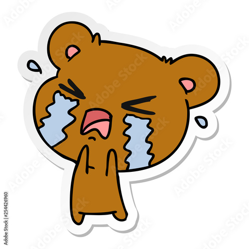 sticker cartoon of a cute crying bear