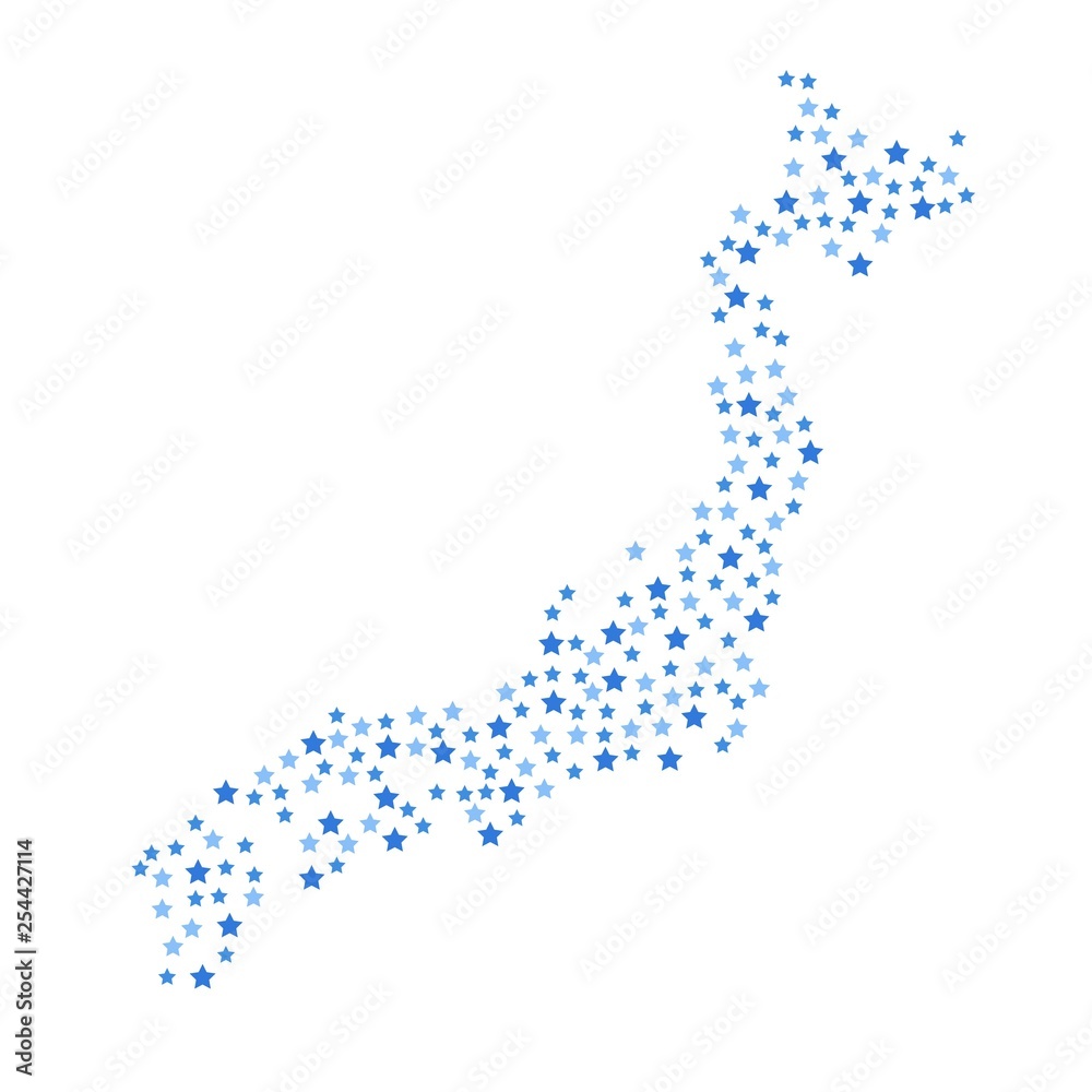 Japan map background with blue stars of different sizes vector illustration eps