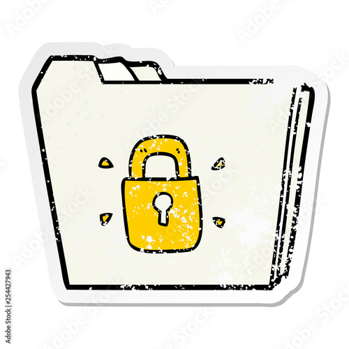 distressed sticker of a cartoon locked files