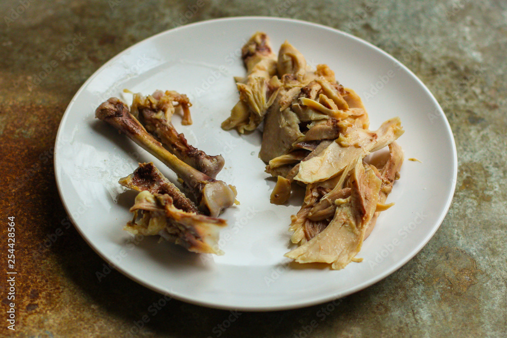 chicken legs (boiled chicken meat). top food background. copy space chicken legs (boiled chicken meat). top food background. copy space