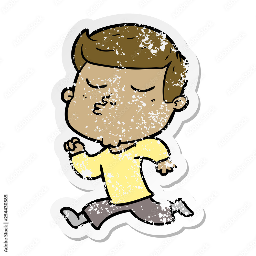 distressed sticker of a cartoon model guy pouting