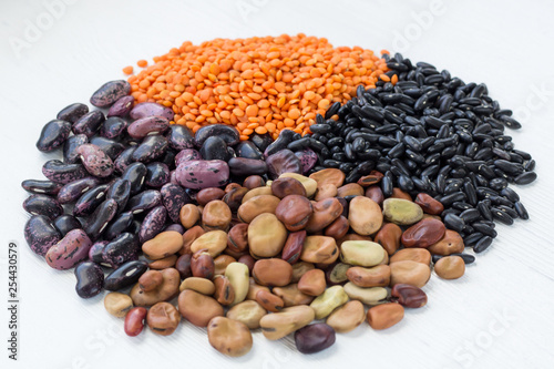 Healthy vegan vegetarian grain food cereal bean lentils ingredients mix circle