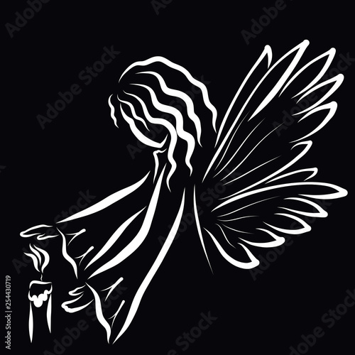 winged girl or angel protects the flame of a candle