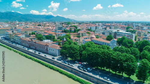 Aerial view of Pisa, Tuscany. City homes on a sunny day