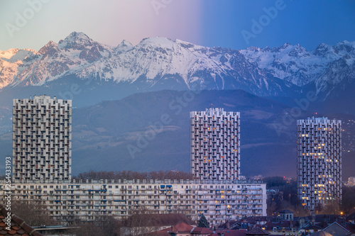 Grenoble, France 2019 : Day to night on the city and the mountains