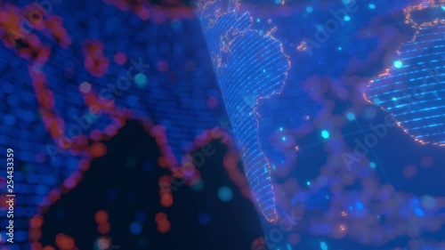 Digital world map. The map fills with grids, and data that continuously update.You can use these HD video clips in any project that has to do with business in a technological world. 