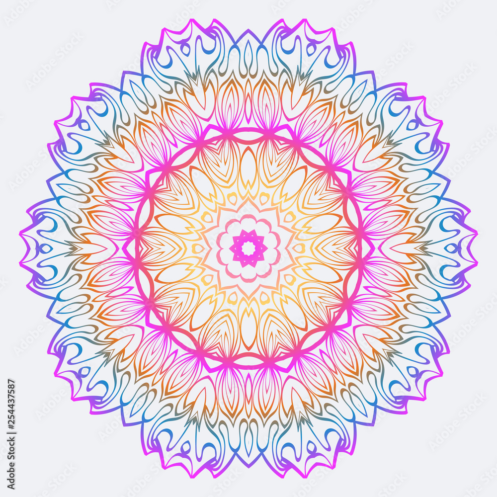 Abstract Vector Pattern With Floral Mandala. For Modern Interiors Design, Wallpaper, Textile Industry. Rainbow color