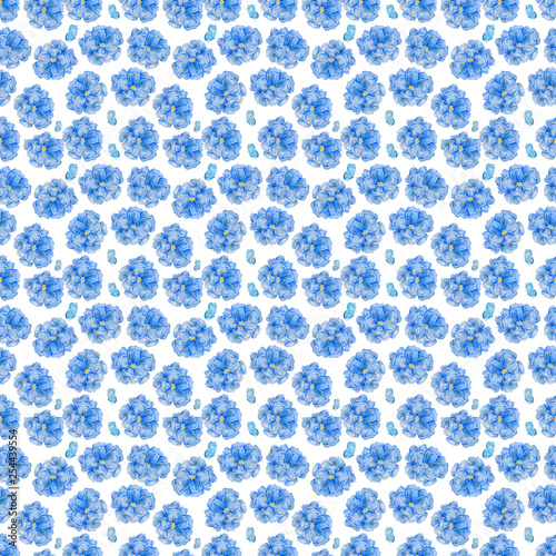 Wallpaper Mural Blue watercolor two butterflies and flowers in pastel colors. Romantic summer background. Watercolor floral design for cosmetics, perfume, beauty care products. For greeting card, wedding invitation Torontodigital.ca