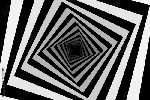 Rotating concentric squares, Square optical illusion pattern - black and white, Geometric abstract background