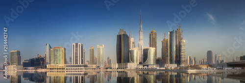Photography Cityscape of Dubai and panoramic view of Business bay, UAE