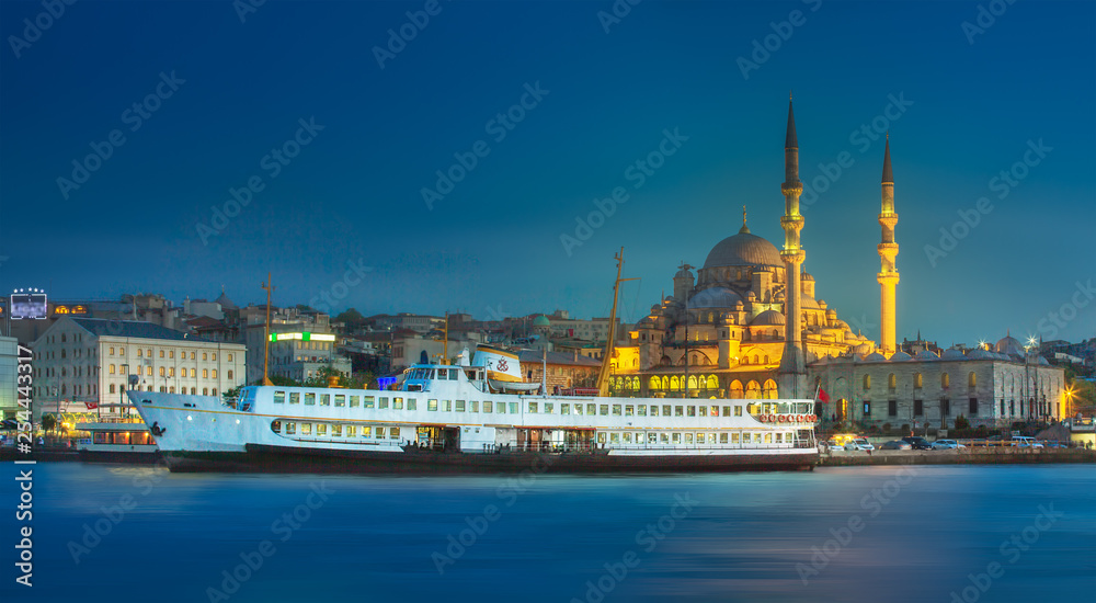 Obraz premium View of public ferry and old district of Istanbul