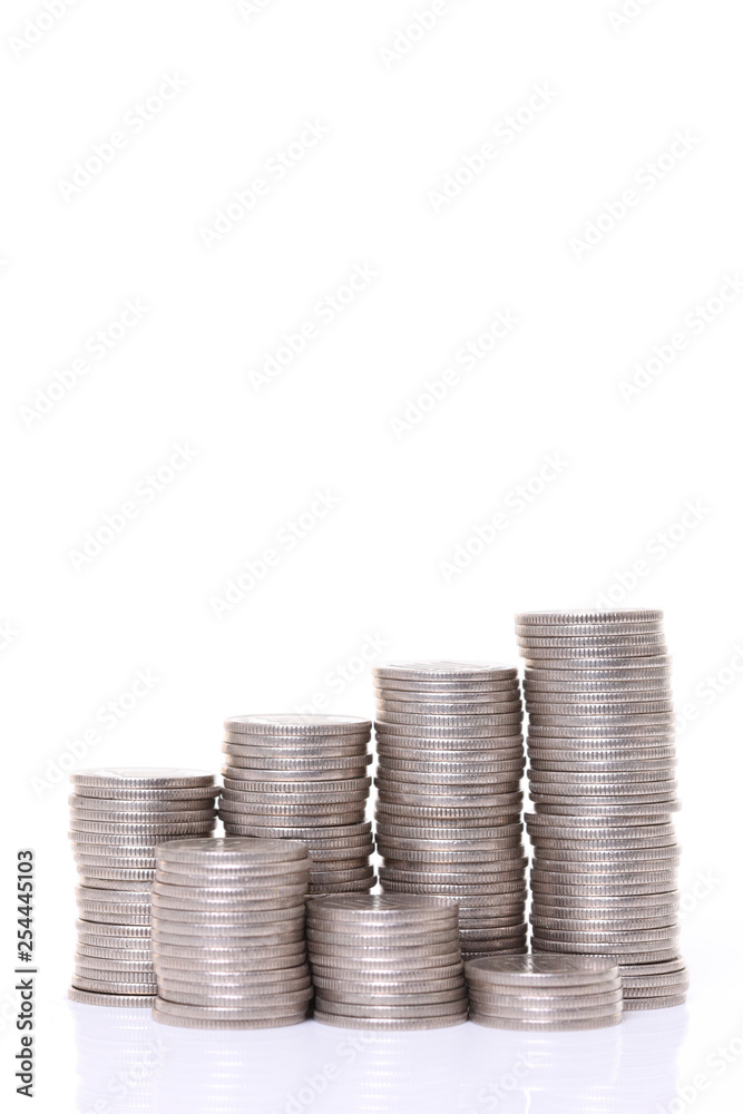 stacked Japanese 100 yen coins step up and step down graph stacked Japanese 100 yen coins step up and step down graph