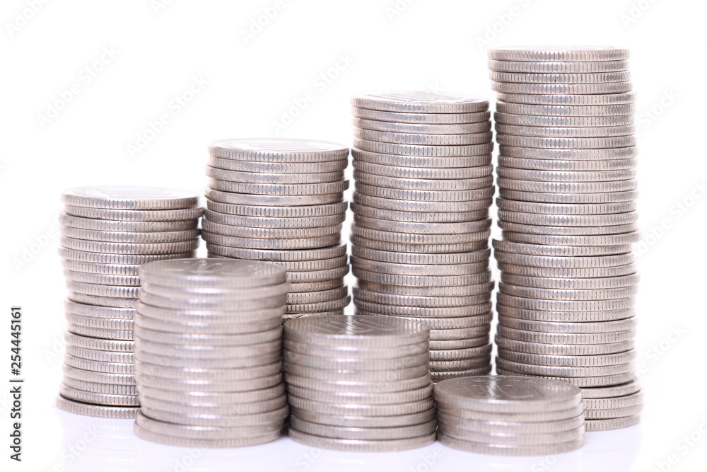 stacked Japanese 100 yen coins step up and step down graph stacked Japanese 100 yen coins step up and step down graph