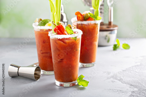 Bloody mary cocktails with garnishes for brunch © fahrwasser