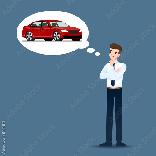 Businessmen think and hope seriously about buying expensive luxury cars.
