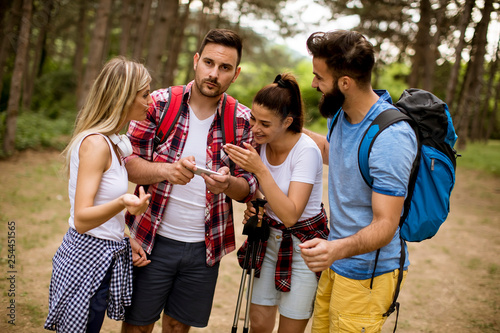 Group of four friends hikin...