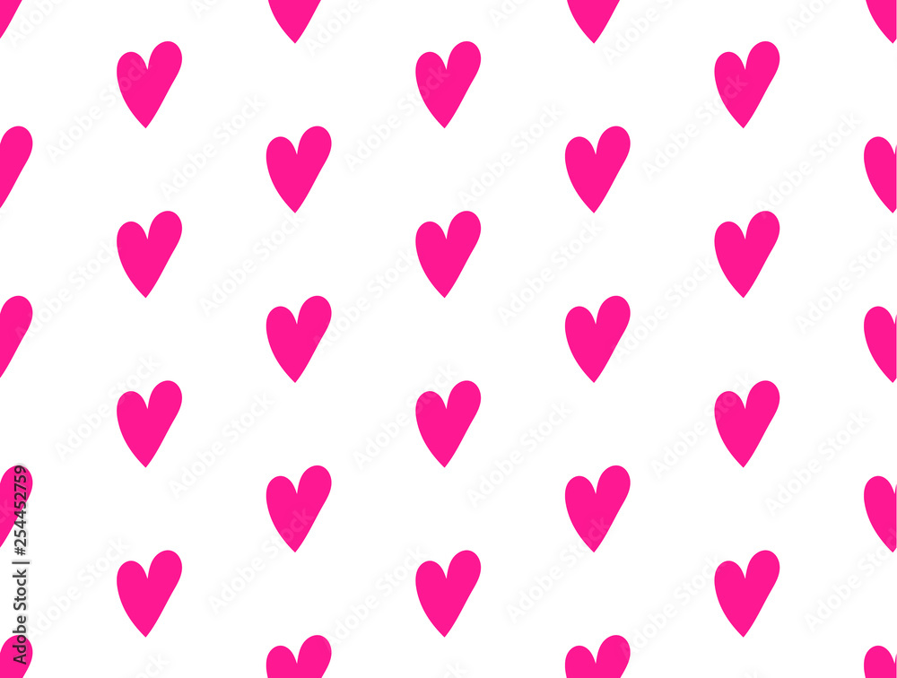 romantic modern pattern with hand-drawn hearts in plastic pink color 