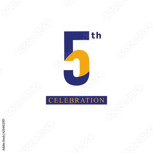 5 th Anniversary Celebration Orange Blue Vector Template Design Illustration