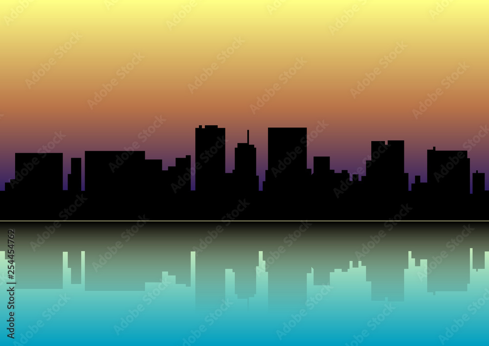 Sunset over the city.Silhouette of the city at sunset.