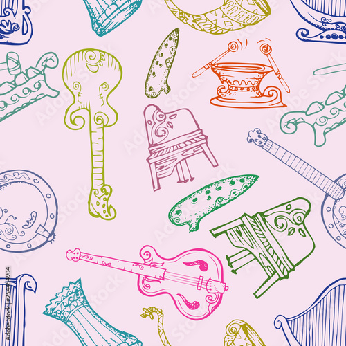 music instrument seamless pattern isolated on pink background photo