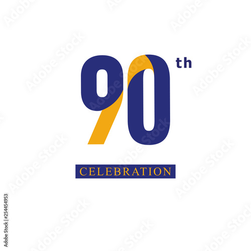 90 th Anniversary Celebration Orange Blue Vector Template Design Illustration