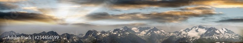 Mountains of Whistler  British Columbia. Amazing panoramic aerial view in summer season