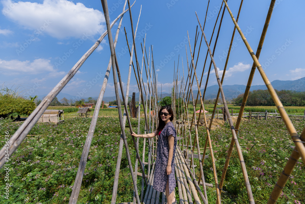 Asian beautiful woman has relaxing and happiness with holiday in Nan province, Thailand. Asian beautiful woman has relaxing and happiness with holiday in Nan province, Thailand.