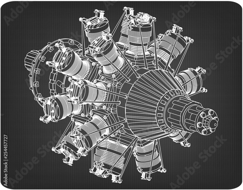 Radial engine on a gray
