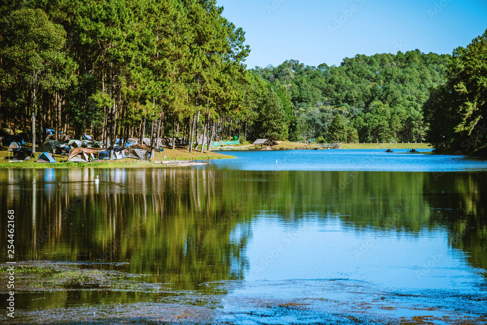 Fototapeta premium The beautiful natural landscape of the lake at pang ung, mae hong son in Thailand.