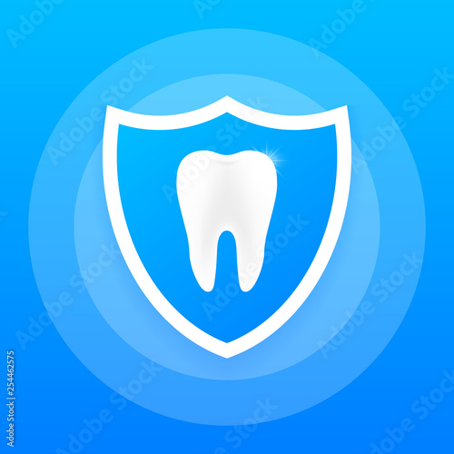 Teeth with shield icon design. Dental care concept. Teeth icon dentist. Healthy Teeth. Human Teeth. Vector illustration.
