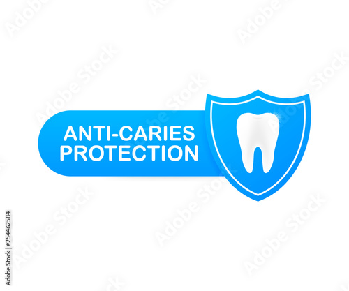 Anti-caries protection. Teeth with shield icon design. Dental care concept. Healthy Teeth. Human Teeth. Vector illustration.
