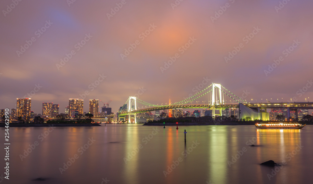 Tokyo cityscape with rainbow bridge view point from Odaiba, Tokyo, Japan