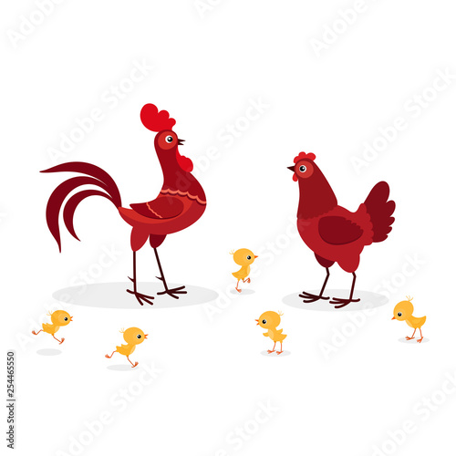 Illustration of red chicken family isolated on white background