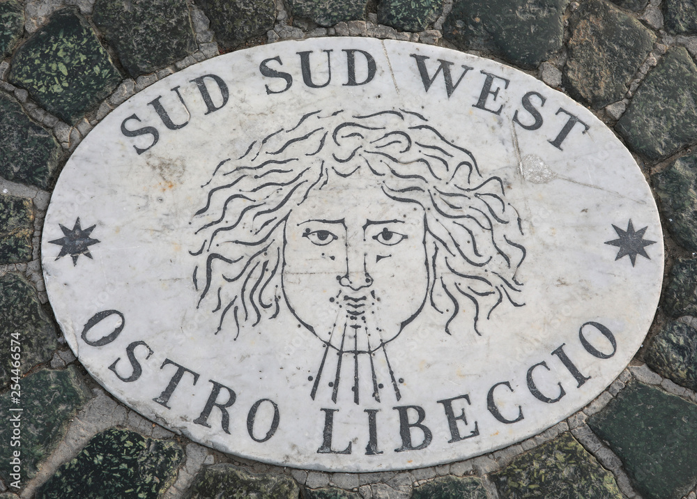 symbol of the wind called Ostro Libeccio in Italian language wit symbol of the wind called Ostro Libeccio in Italian language wit