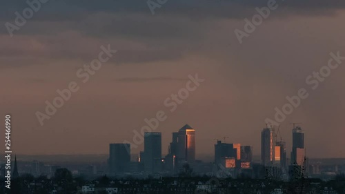 London City Skyline at sunset, Canary Wharf