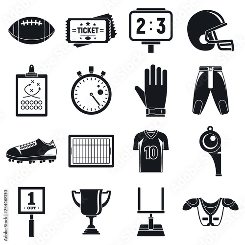 American football icons set. Simple set of american football vector icons for web design on white background