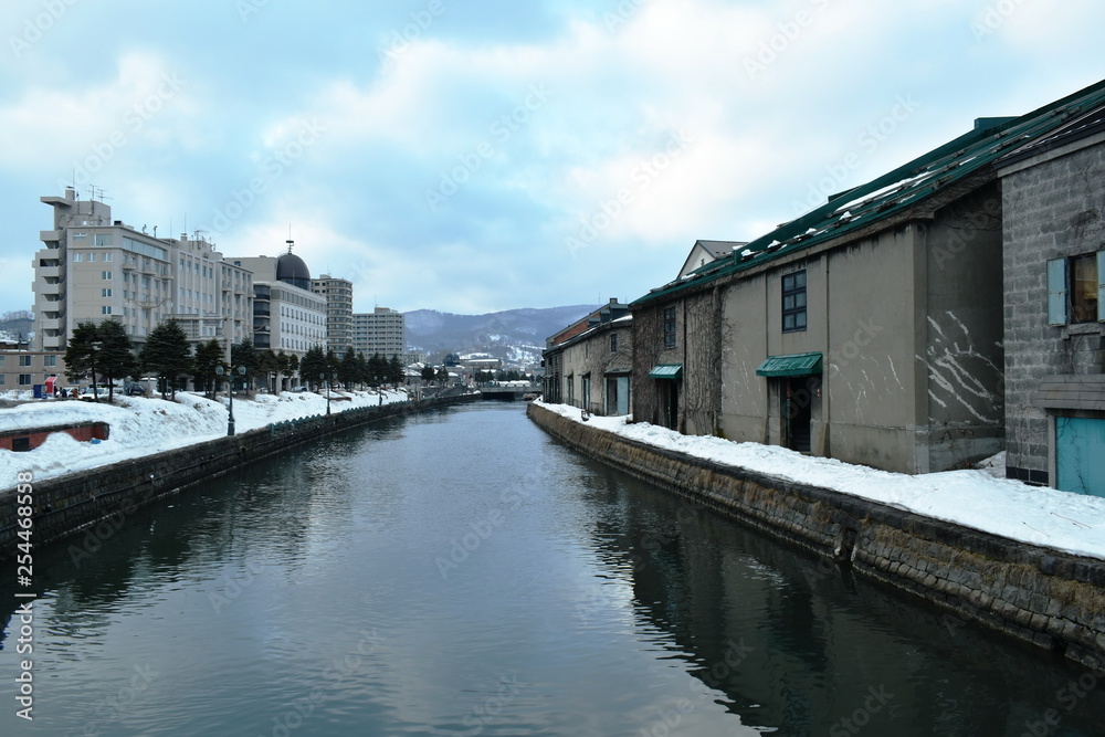 ancient warehouse on Otaru canal old port town and landmark in Hokkaido Japan