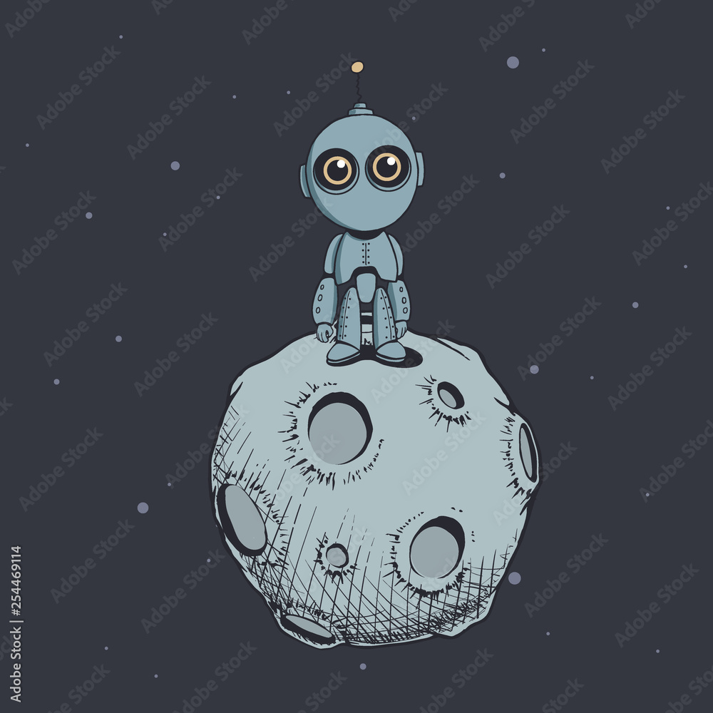 Fototapeta premium Cute robot on the moon