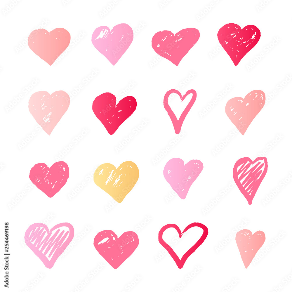 Set of vector hand drawn hearts