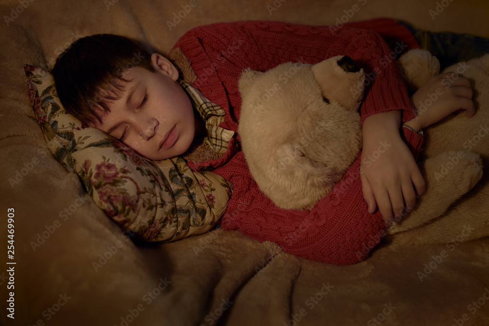 boy sleep in bed with bear toy boy sleep in bed with bear toy