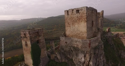 Old fortress on a hill, aerial shot photo