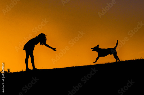 Fototapeta Naklejka Na Ścianę i Meble -  silhouette of a woman with dog