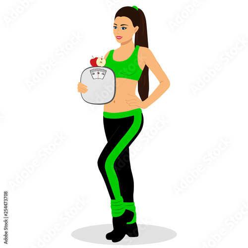 Healthy Lifestyle. The choice. Thin woman. Proper nutrition. Weighing.