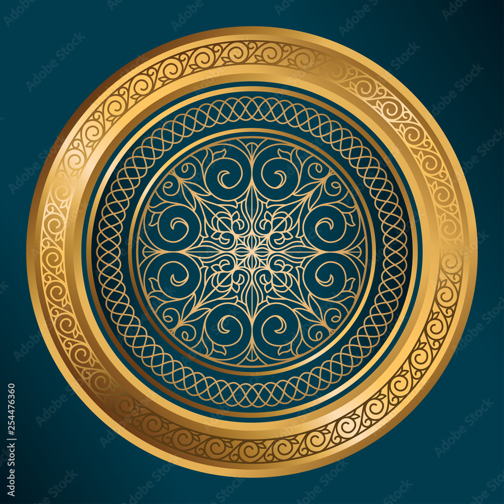 Golden ornate decorative emblem