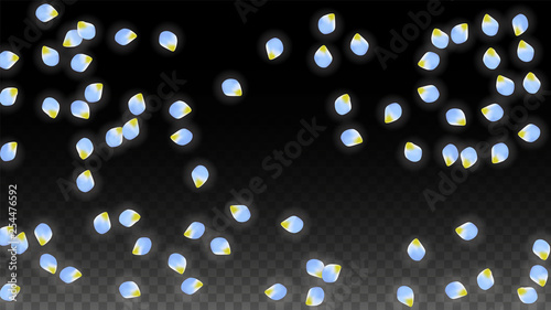 Vector Realistic Blue Petals Falling on Transparent Background.  Spring Romantic Flowers Illustration. Flying Petals. Sakura Spa Design. Blossom Confetti.