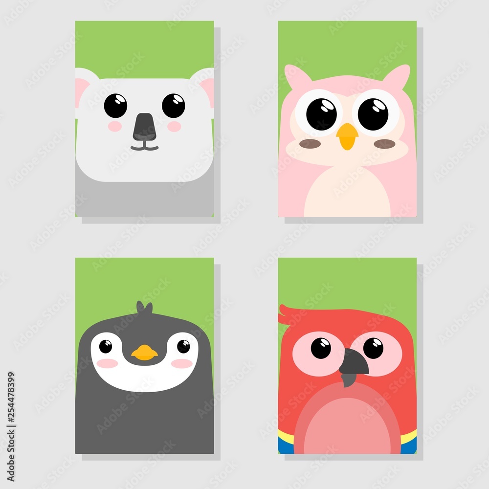 Fototapeta premium CARTOON CUTE BABY ANIMAL ICON SET CARD