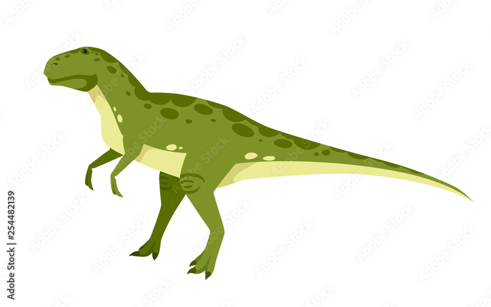 Obraz premium Green Tyrannosaurus. Cute dinosaur, cartoon design. Flat vector illustration isolated on white background. Animal of jurassic world. Giant carnivore dinosaur